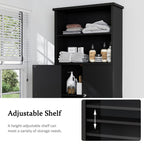 Meilocar Over the Toilet Storage Cabinet for Bathroom, 75in Black Over Toilet Cabinet Freestanding Storage Organizer, Space Saver with Doors and Adjustable Shelf
