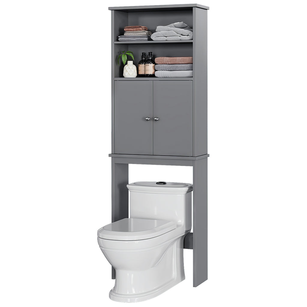 Meilocar Over the Toilet Storage Cabinet for Bathroom, 75in Black Over Toilet Cabinet Freestanding Storage Organizer, Space Saver with Doors and Adjustable Shelf