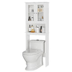 Meilocar Over the Toilet Storage Cabinet, Bathroom Storage Cabinet, 65.4 Inch Space Saver, Storage Organizer Over Toilet with Glass Doors and Adjustable Shelf