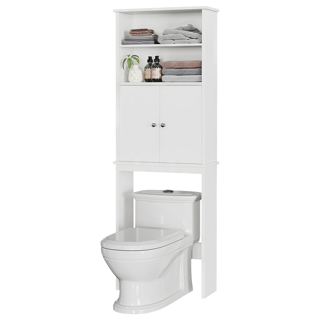 Meilocar Over the Toilet Storage Cabinet for Bathroom, 75in Black Over Toilet Cabinet Freestanding Storage Organizer, Space Saver with Doors and Adjustable Shelf