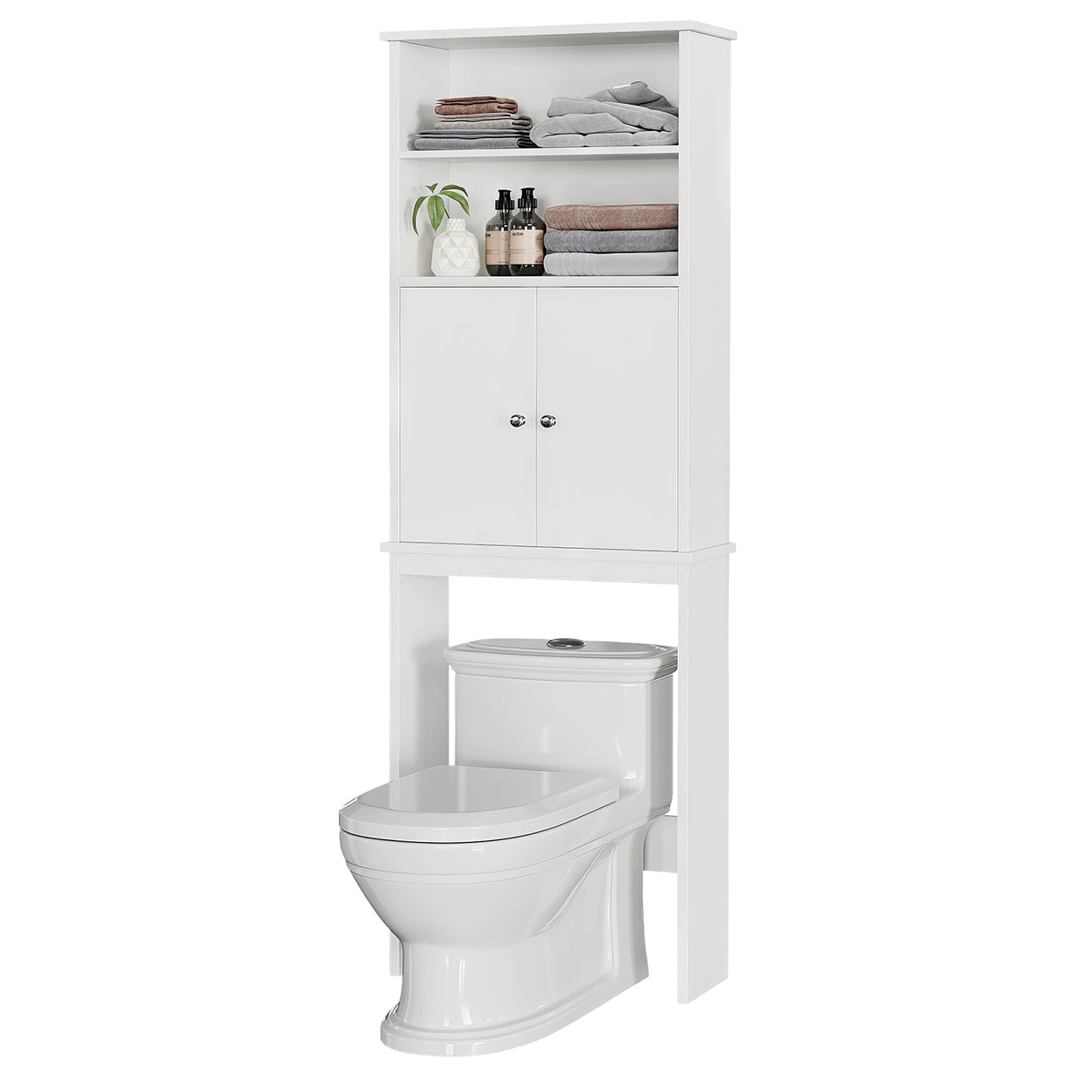 Meilocar Over the Toilet Storage Cabinet for Bathroom, 75in Black Over Toilet Cabinet Freestanding Storage Organizer, Space Saver with Doors and Adjustable Shelf