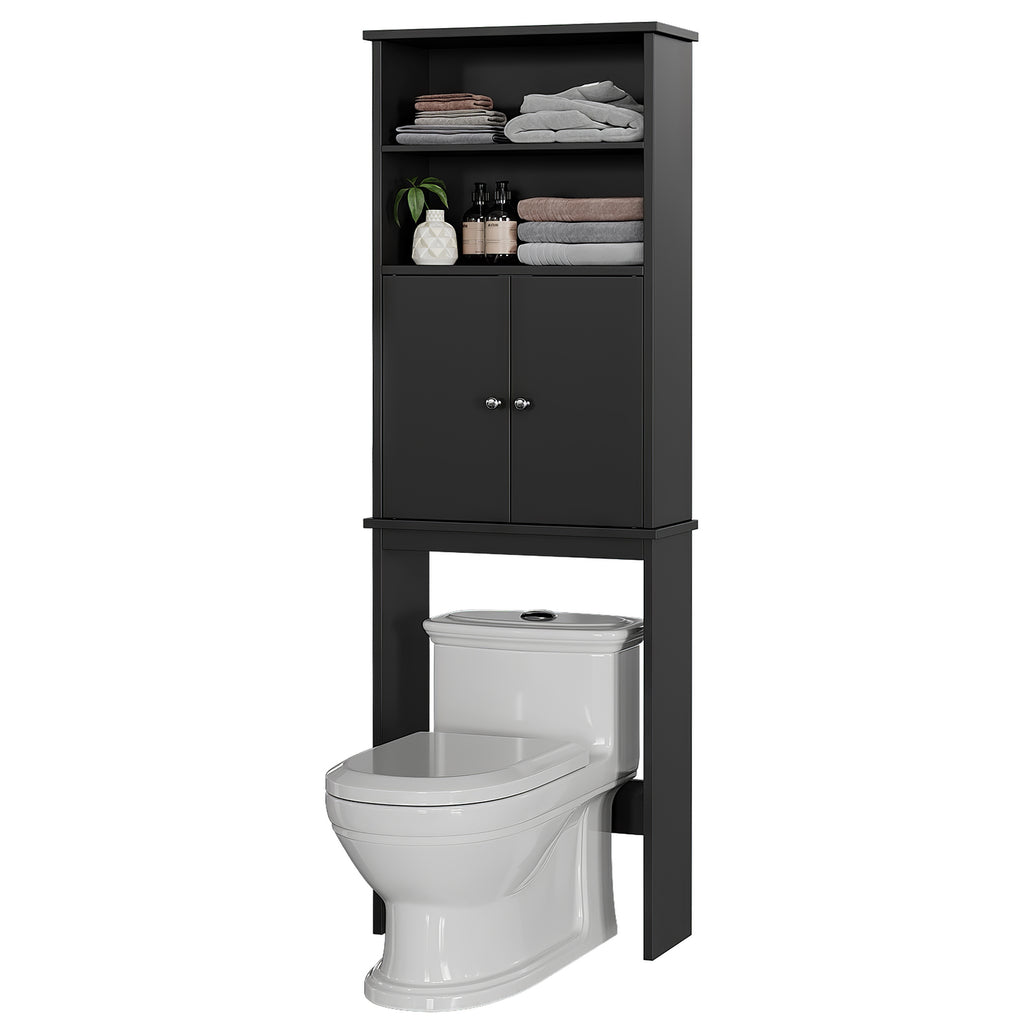 Meilocar Over the Toilet Storage Cabinet for Bathroom, 75in Black Over Toilet Cabinet Freestanding Storage Organizer, Space Saver with Doors and Adjustable Shelf