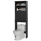 Meilocar Over the Toilet Storage Cabinet for Bathroom, 75in Black Over Toilet Cabinet Freestanding Storage Organizer, Space Saver with Doors and Adjustable Shelf