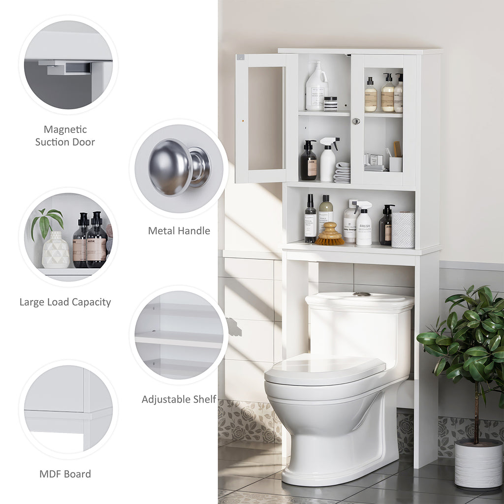 Meilocar Over the Toilet Storage Cabinet, Bathroom Storage Cabinet, 65.4 Inch Space Saver, Storage Organizer Over Toilet with Glass Doors and Adjustable Shelf