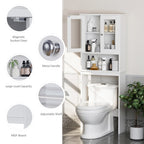 Meilocar Over the Toilet Storage Cabinet, Bathroom Storage Cabinet, 65.4 Inch Space Saver, Storage Organizer Over Toilet with Glass Doors and Adjustable Shelf