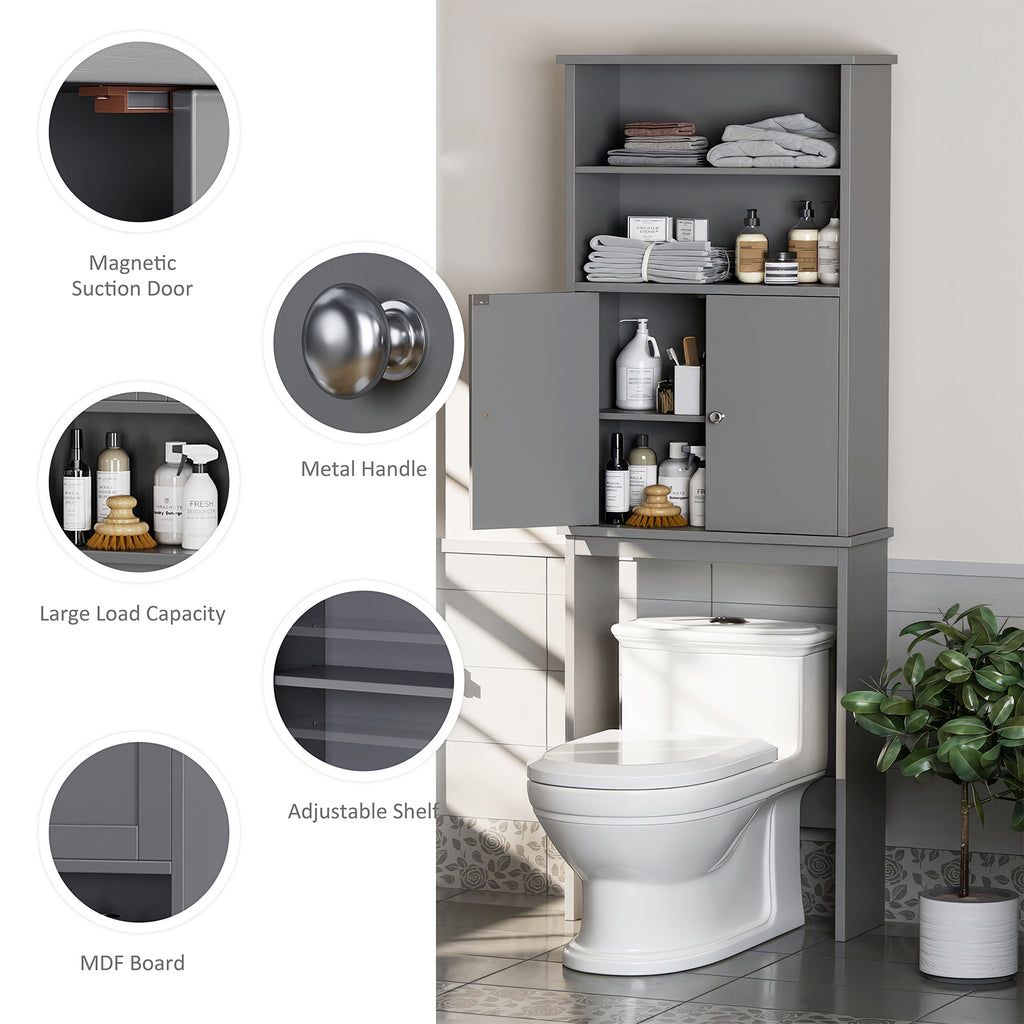 Meilocar Over the Toilet Storage Cabinet for Bathroom, 75in Black Over Toilet Cabinet Freestanding Storage Organizer, Space Saver with Doors and Adjustable Shelf