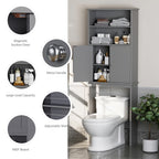 Meilocar Over the Toilet Storage Cabinet for Bathroom, 75in Black Over Toilet Cabinet Freestanding Storage Organizer, Space Saver with Doors and Adjustable Shelf