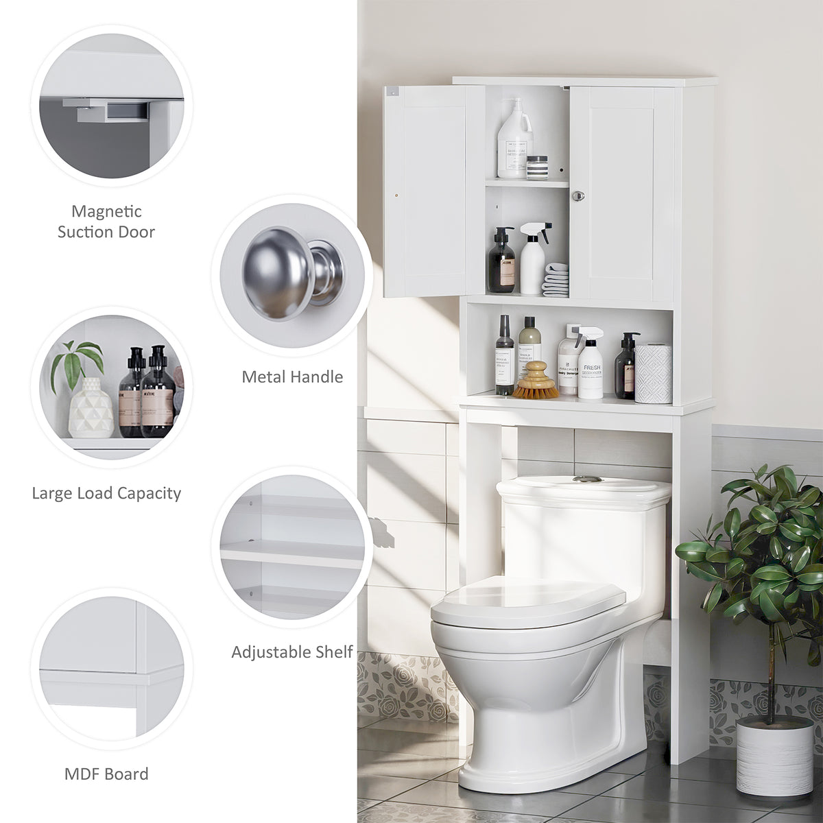 Meilocar Over the Toilet Storage Cabinet, Bathroom Storage Organizer Over Toilet, Space Saver W/Adjustable Shelf & Open Shelf
