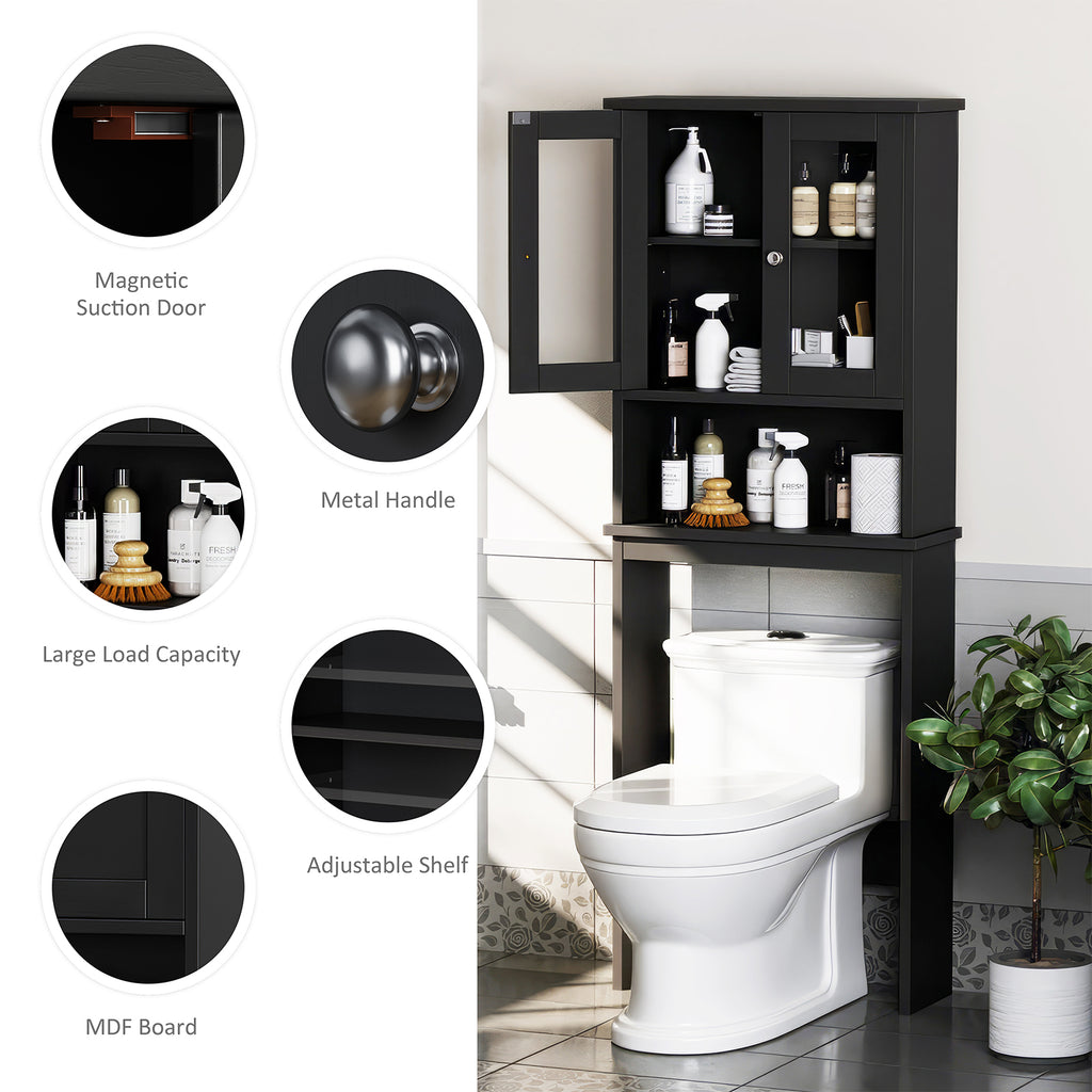 Meilocar Over the Toilet Storage Cabinet, Bathroom Storage Cabinet, 65.4 Inch Space Saver, Storage Organizer Over Toilet with Glass Doors and Adjustable Shelf