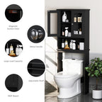 Meilocar Over the Toilet Storage Cabinet, Bathroom Storage Cabinet, 65.4 Inch Space Saver, Storage Organizer Over Toilet with Glass Doors and Adjustable Shelf