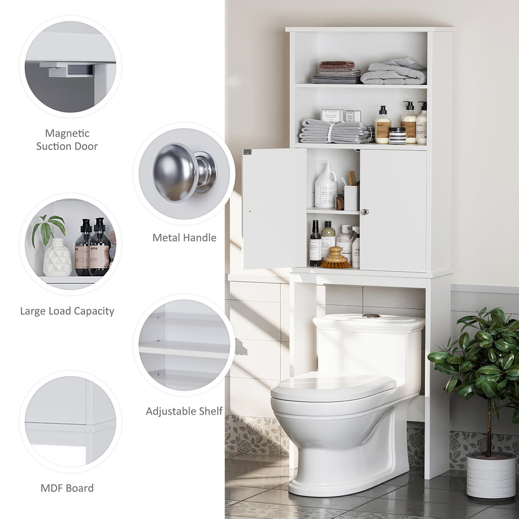 Meilocar Over the Toilet Storage Cabinet for Bathroom, 75in Black Over Toilet Cabinet Freestanding Storage Organizer, Space Saver with Doors and Adjustable Shelf