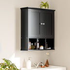 Meilocar Bathroom Wall Cabinet, Bathroom Cabinet Wall Mount with 2 Doors and 3 Open Shelves, Over the Toilet Wood Medicine Cabinets for Laundry Room