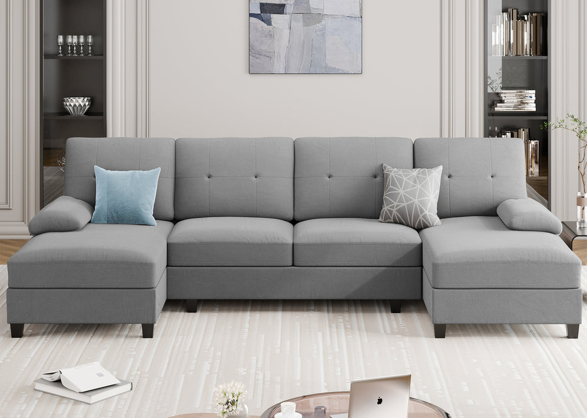 Meilocar Sectional Couches for Living Room, 106 in U Shaped Couch Soft Sectional Sofa with Double Chaise, Comfortable 4 Seat Couch