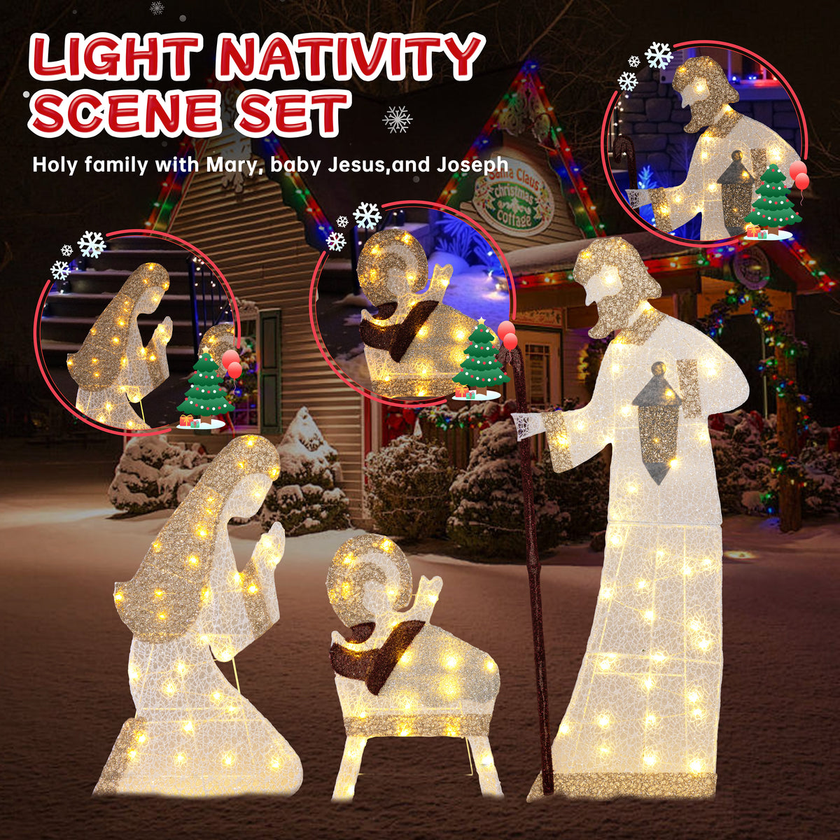 3.8FT Christmas Nativity Scene Set Outdoor Decoration, 3 PC Holy Family Outdoor Decorations Nativity Set Christmas Decoration Holiday for Yard Lawn Home, Mary Joseph Jesus Visit the Meilocar Store