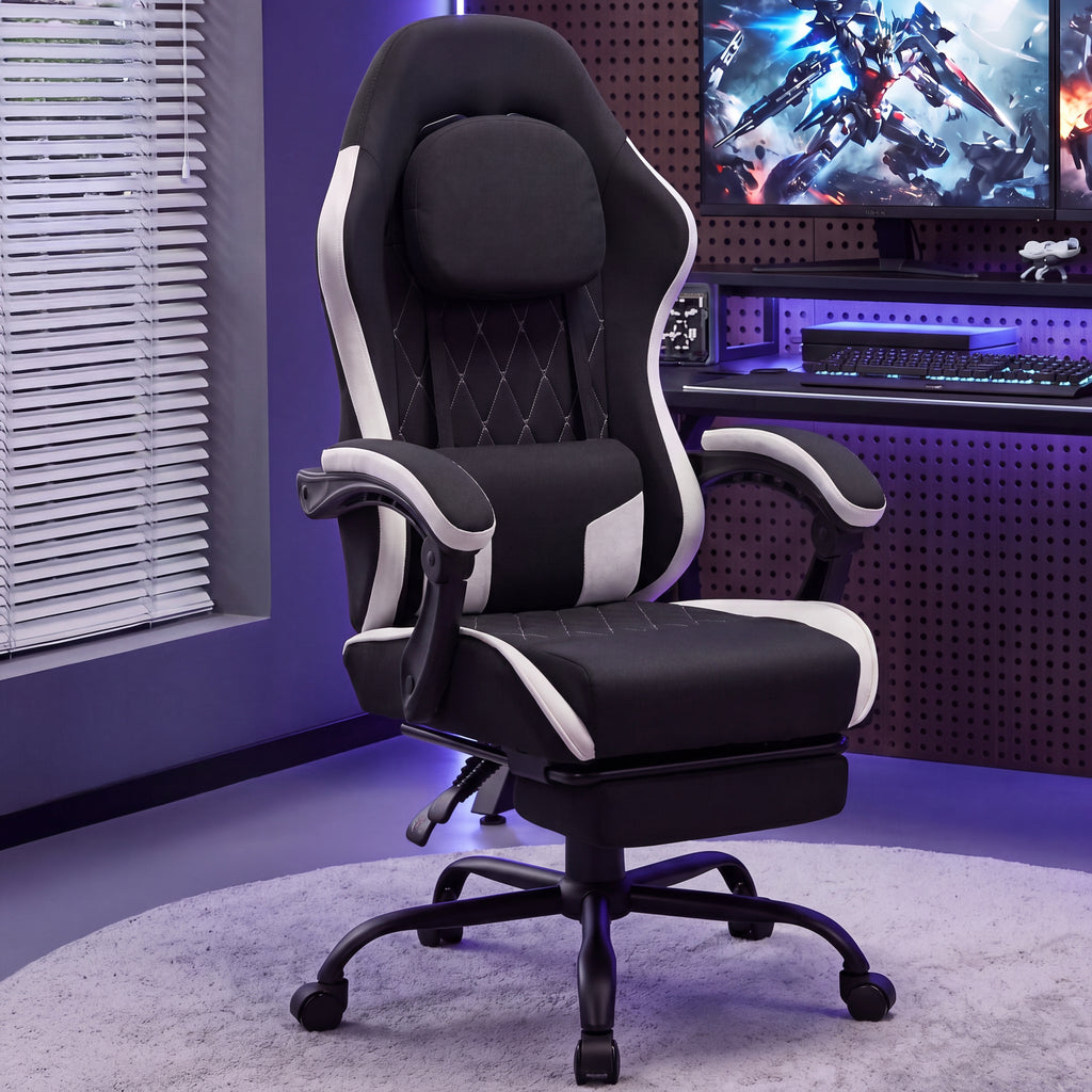 Meilocar Gaming Chair with Footrest, Ergonomic Fabric Desk Chair