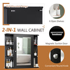 Meilocar Bathroom Medicine Cabinet with Mirror, Mirror Cabinet with 6 Open Shelves, Modern Bathroom Wall Cabinet Medicine Cabinet,
