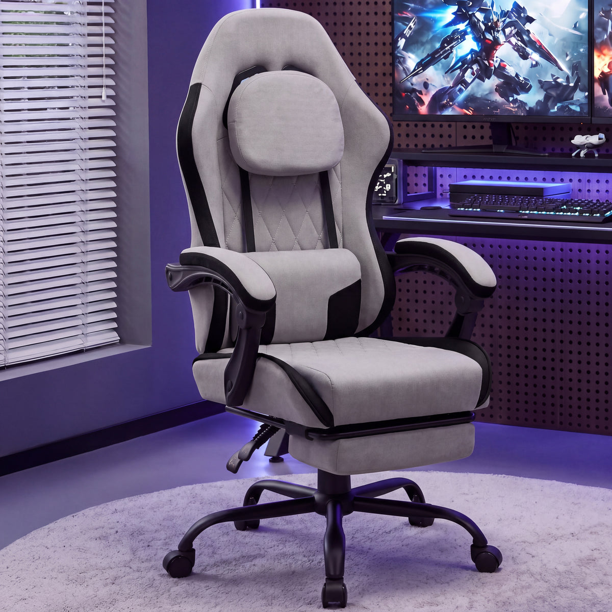 Meilocar Gaming Chair with Footrest, Ergonomic Fabric Desk Chair
