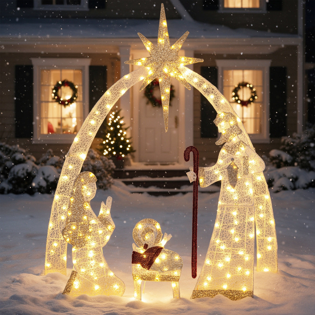3.8FT Christmas Nativity Scene Set Outdoor Decoration, 3 PC Holy Family Outdoor Decorations Nativity Set Christmas Decoration Holiday for Yard Lawn Home, Mary Joseph Jesus Visit the Meilocar Store