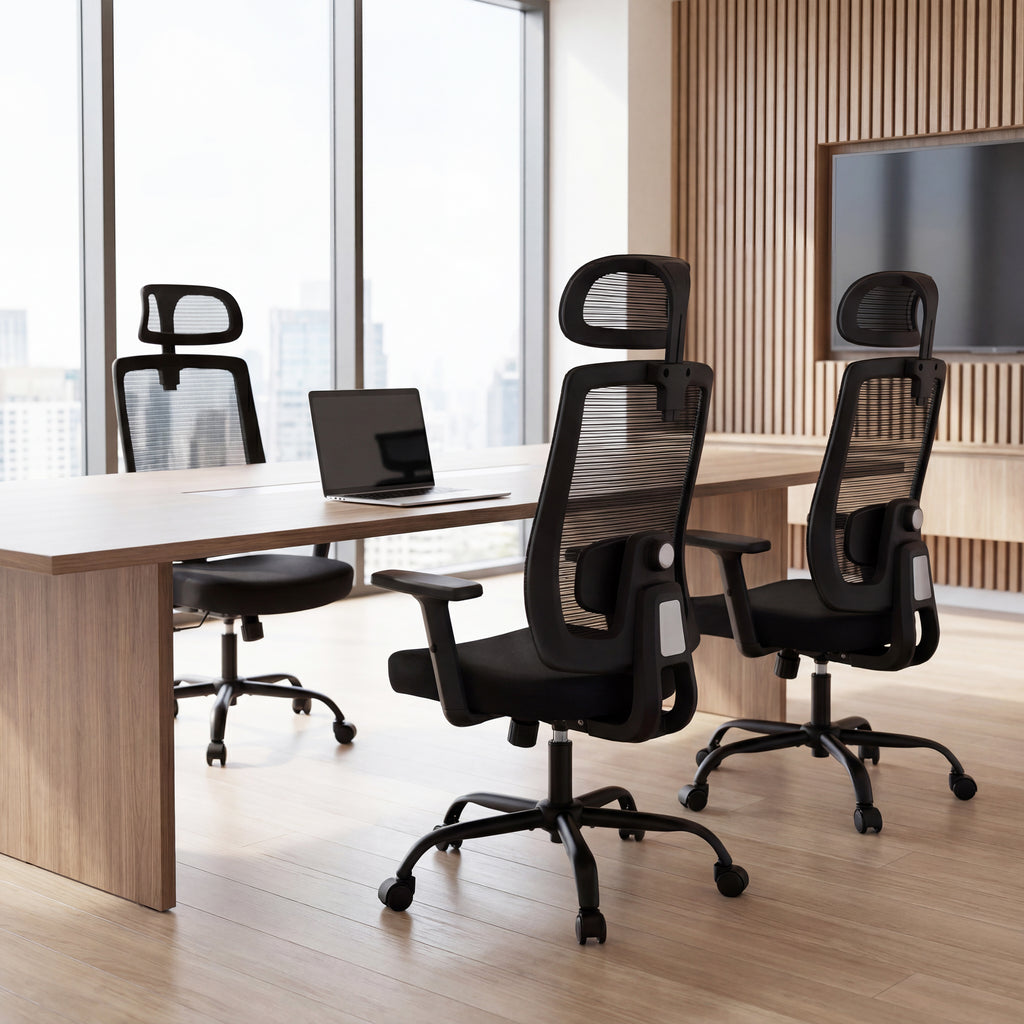 Meilocar Office Chair with Mesh High Back, Ergonomic Office Desk Chair with Adjustable Lumbar Support, Rolling Work Chairs with Wheels and 3D Headrest