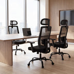 Meilocar Office Chair with Mesh High Back, Ergonomic Office Desk Chair with Adjustable Lumbar Support, Rolling Work Chairs with Wheels and 3D Headrest