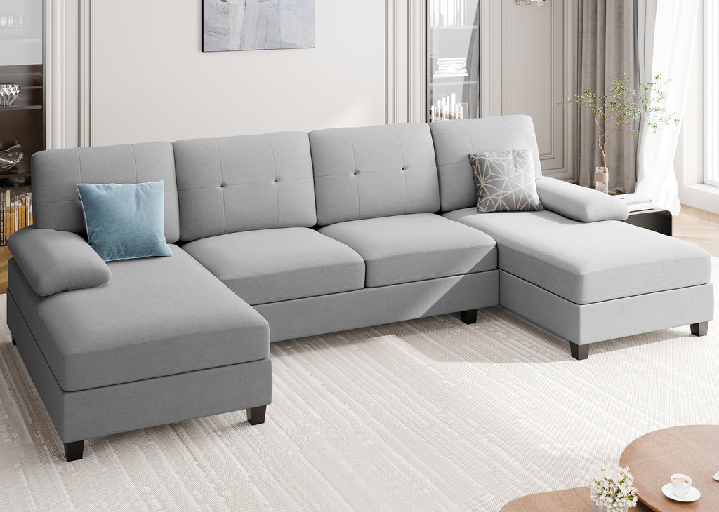 Meilocar Sectional Couches for Living Room, 106 in U Shaped Couch Soft Sectional Sofa with Double Chaise, Comfortable 4 Seat Couch