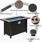 45in Fire Table, Propane Fire Pit with Glass Wind Guard and Rain Cover, Outdoor Firepit Table 50000 BTU 3-in-1 Fire Table for Patio/Yard/Balcony