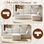 Meilocar Sectional Couches for Living Room Cloud Couch with Ottoman, Upholstered Boneless Couches Modern Modular L Shaped Couch 3 Seater Sofa, No Assembly Required, Washable Covers