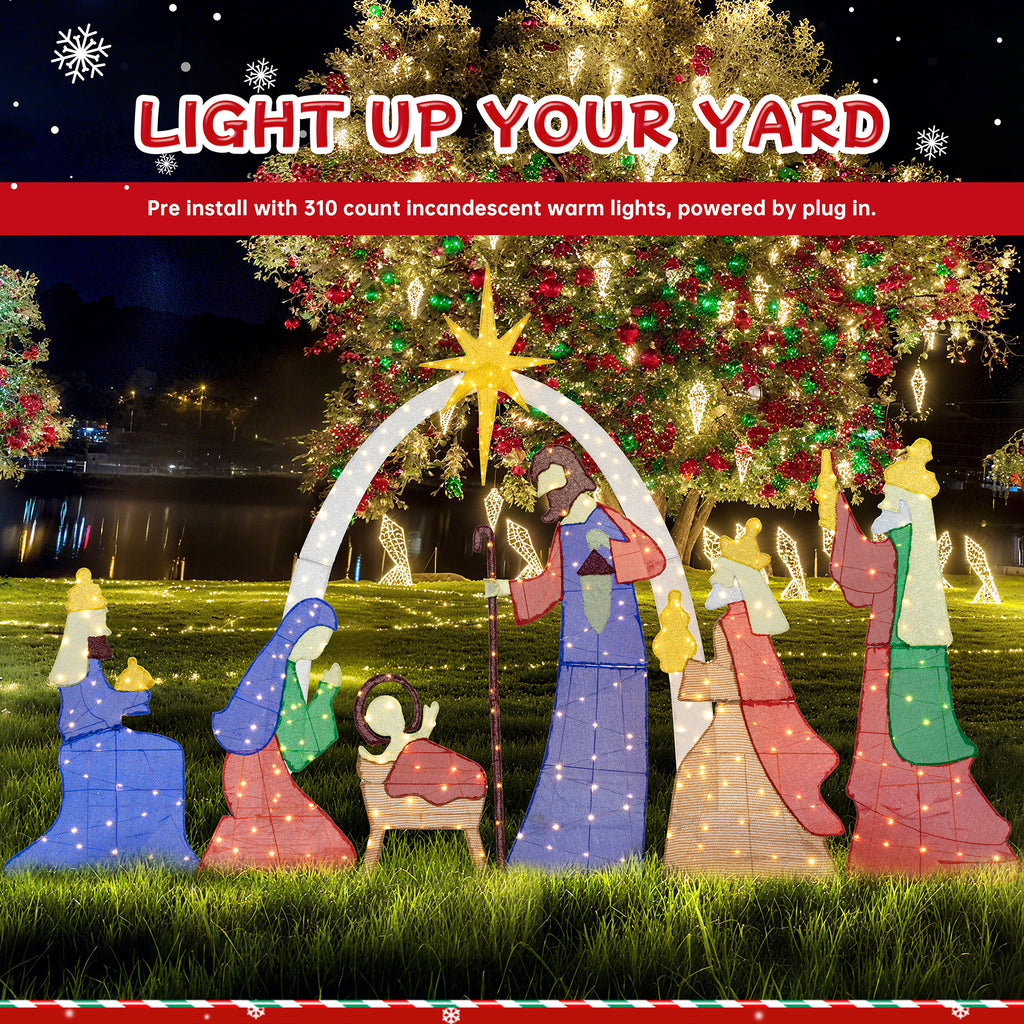 Meilocar 6 FT Christmas Outdoor Nativity Scene Set, 7pcs Weatherproof Holy Family Outdoor Decorations Nativity Set for Christmas Holiday Yard Home Decorations