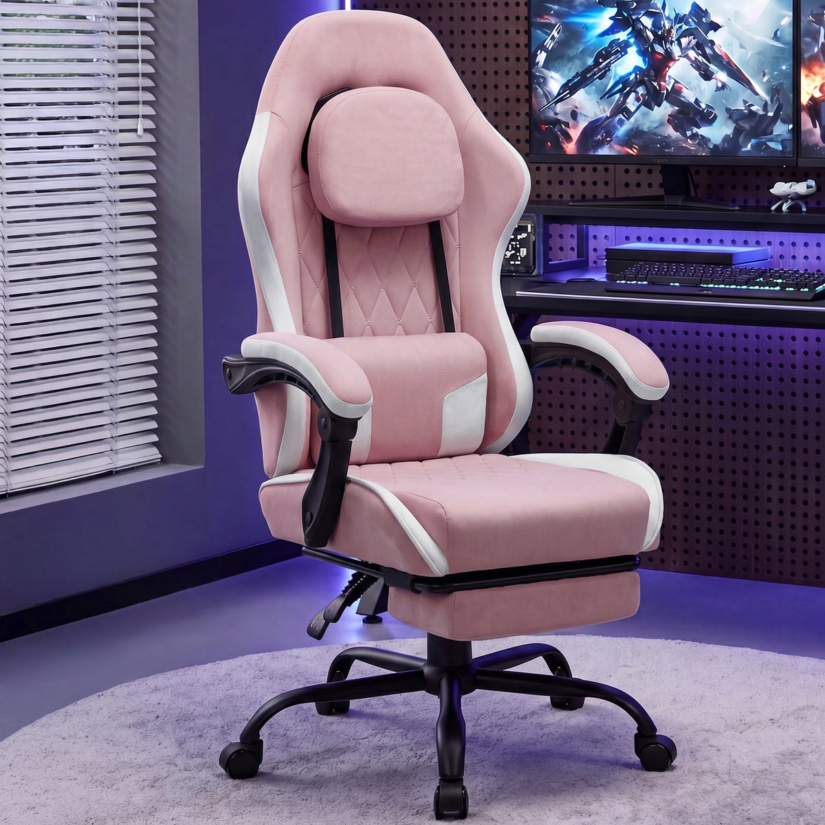 Meilocar Gaming Chair with Footrest, Ergonomic Fabric Desk Chair