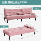 Meilocar 64" Futon Sofa Bed, Small Loveseat, Cup Holders, Small Couch with 3 Adjustable Angles, Removable Armrests, Small Sofa for Apartment, 5.3 FT