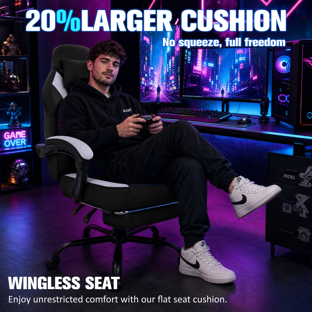 Meilocar Gaming Chair with Footrest Fabric Gaming Chair for Adults with Massage Lumbar Support, High Back Ergonomic Computer Chair, Pocket Spring Cushion, 150°Reclining & Linkage Armrests