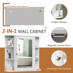Meilocar Bathroom Medicine Cabinet, Bathroom Mirror Cabinet Wall Mounted with 6 Side Open Shelves, White Wall Cabinet with Mirror