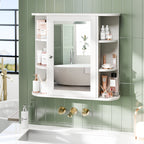 Meilocar Bathroom Medicine Cabinet, Bathroom Mirror Cabinet Wall Mounted with 6 Side Open Shelves, White Wall Cabinet with Mirror