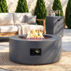 Meilocar 2-Piece Propane Fire Pit Table Set, 30 Inch 50,000 BTU, Includes Propane Tank Storage Side Table, Removable Flat Lid, Lava Rocks, Weather-Resistant Design for Outdoor Patio Deck