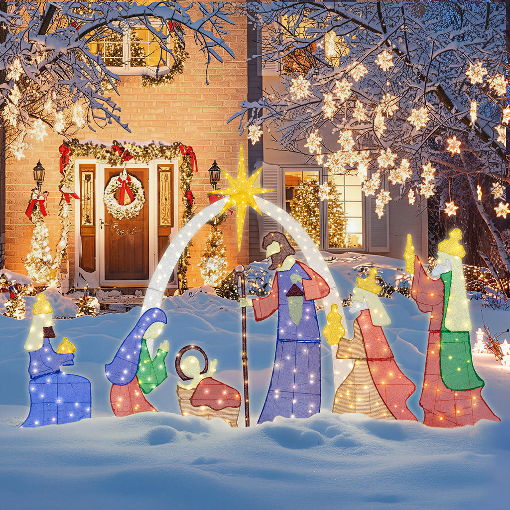 Meilocar 6 FT Christmas Outdoor Nativity Scene Set, 7pcs Weatherproof Holy Family Outdoor Decorations Nativity Set for Christmas Holiday Yard Home Decorations
