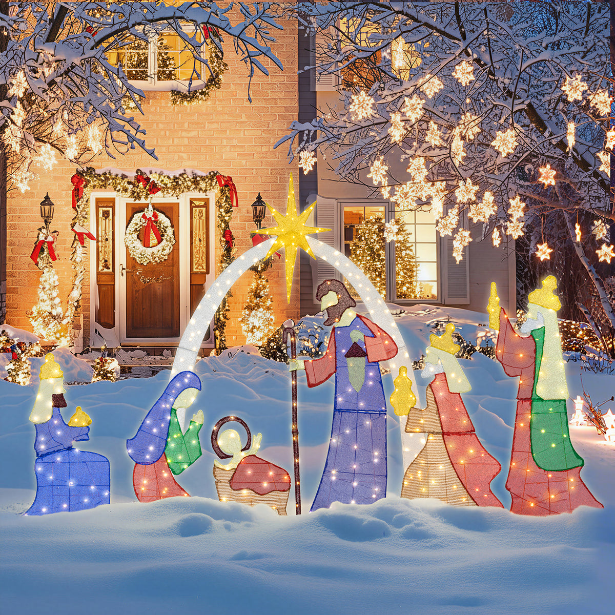 Meilocar 6 FT Christmas Outdoor Nativity Scene Set, 7pcs Weatherproof Holy Family Outdoor Decorations Nativity Set for Christmas Holiday Yard Home Decorations
