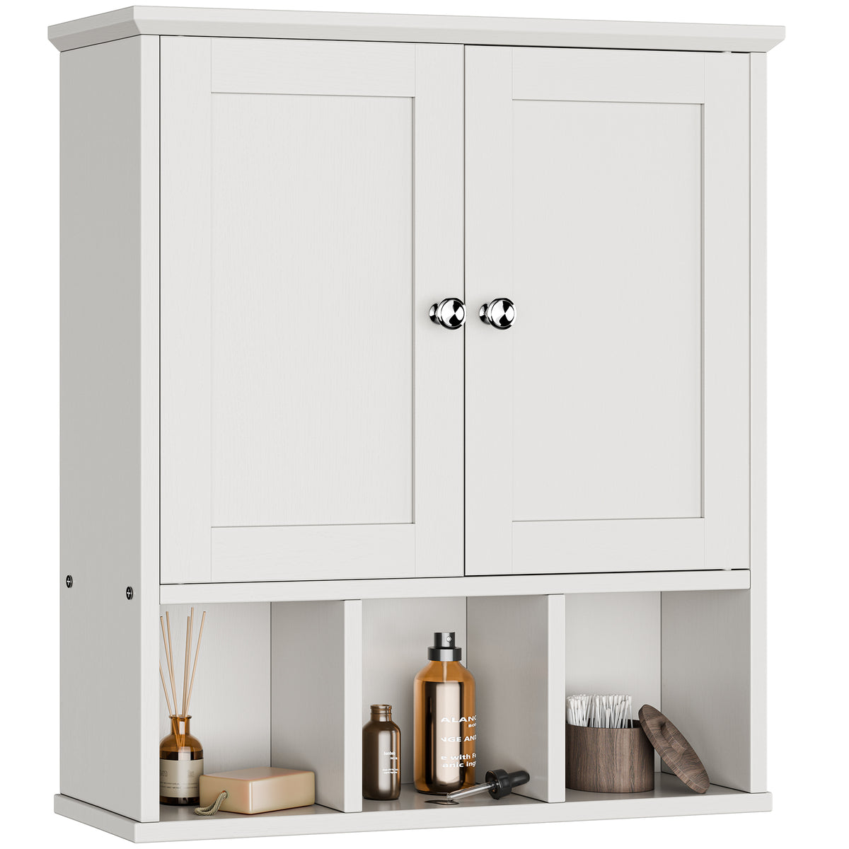 Meilocar Bathroom Wall Cabinet, Bathroom Cabinet Wall Mount with 2 Doors and 3 Open Shelves, Over the Toilet Wood Medicine Cabinets for Laundry Room