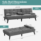 Meilocar 64" Futon Sofa Bed, Small Loveseat, Cup Holders, Small Couch with 3 Adjustable Angles, Removable Armrests, Small Sofa for Apartment, 5.3 FT