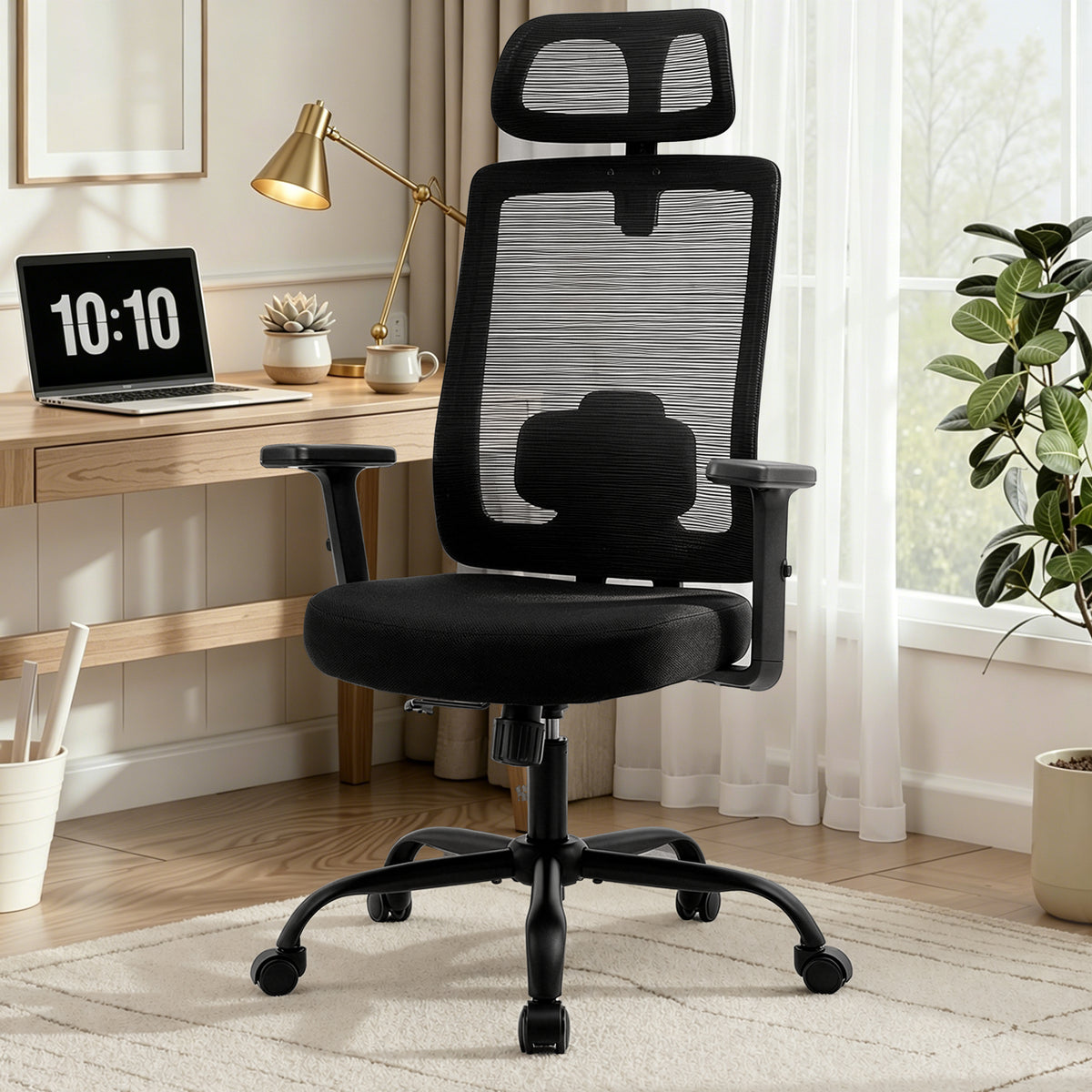 Meilocar Office Chair with Mesh High Back, Ergonomic Office Desk Chair with Adjustable Lumbar Support, Rolling Work Chairs with Wheels and 3D Headrest