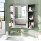 Meilocar Bathroom Medicine Cabinet with Mirror, Mirror Cabinet with 6 Open Shelves, Modern Bathroom Wall Cabinet Medicine Cabinet,