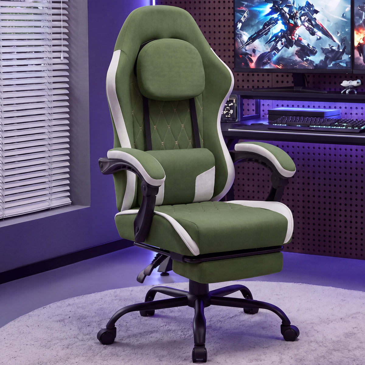 Meilocar Gaming Chair with Footrest, Ergonomic Fabric Desk Chair