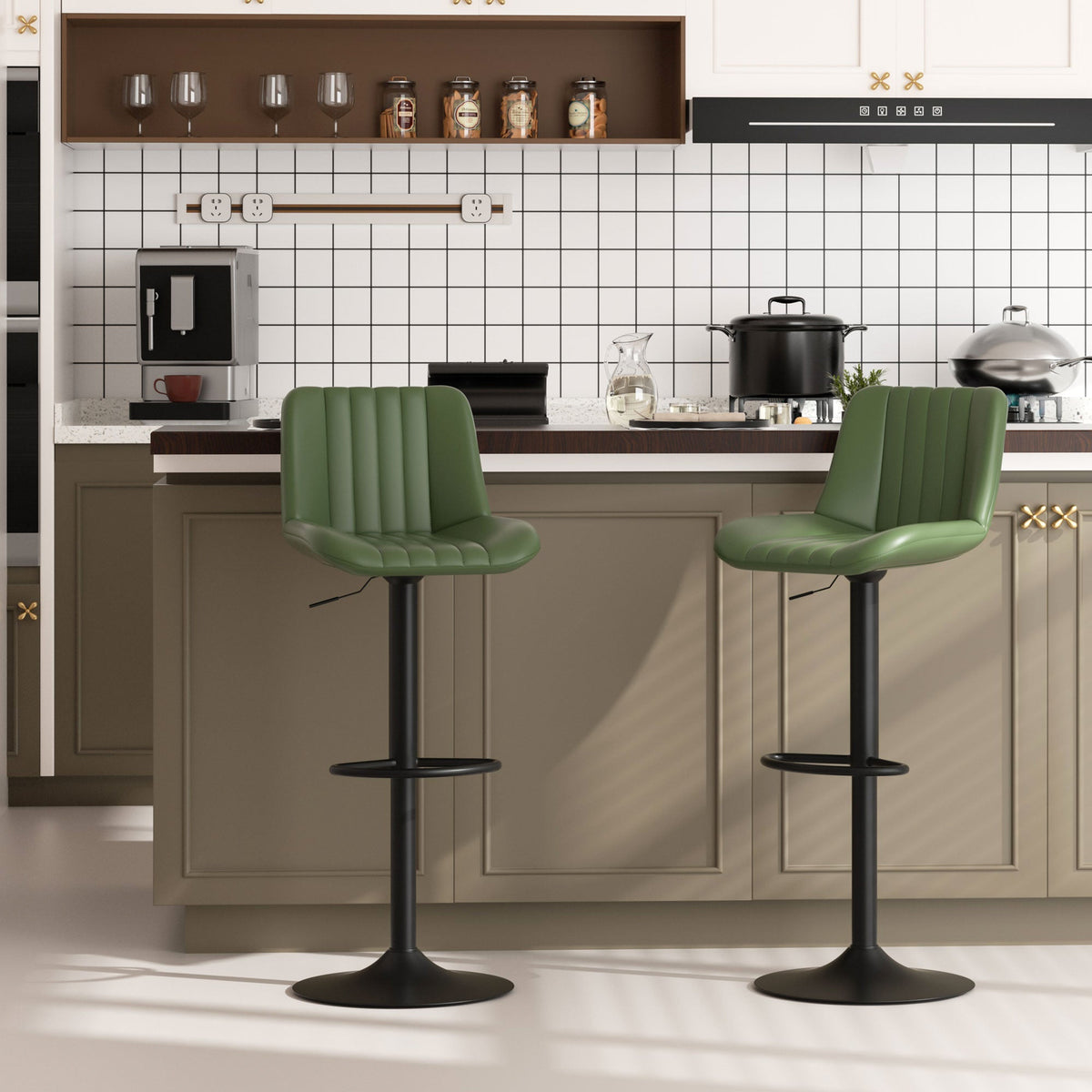 Walsunny Bar Stools Set of 2,Adjustable Leather Counter Height with High Backrest,Bar Chairs for Kitchen Island Dining£¬Room Bar (7562958831792)
