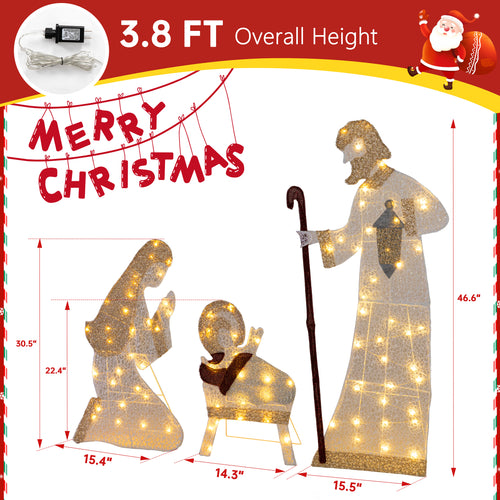 3.8FT Christmas Nativity Scene Set Outdoor Decoration, 3 PC Holy Family Outdoor Decorations Nativity Set Christmas Decoration Holiday for Yard Lawn Home, Mary Joseph Jesus Visit the Meilocar Store
