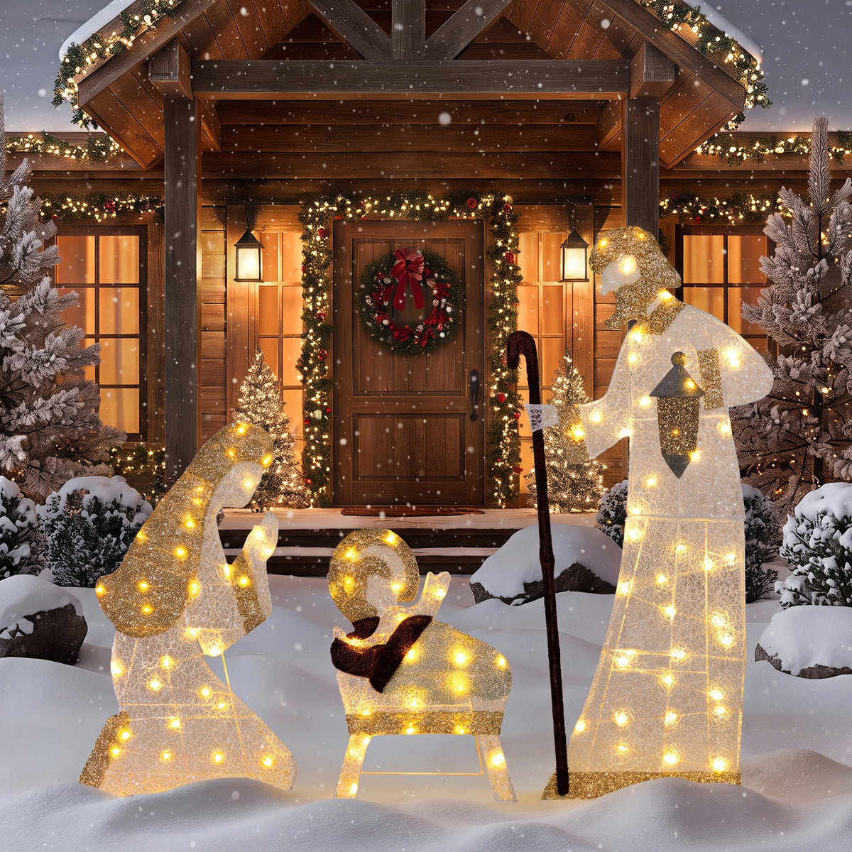 3.8FT Christmas Nativity Scene Set Outdoor Decoration, 3 PC Holy Family Outdoor Decorations Nativity Set Christmas Decoration Holiday for Yard Lawn Home, Mary Joseph Jesus Visit the Meilocar Store