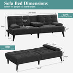 Meilocar 64" Futon Sofa Bed, Small Loveseat, Cup Holders, Small Couch with 3 Adjustable Angles, Removable Armrests, Small Sofa for Apartment, 5.3 FT
