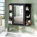Bathroom Mirror Cabinet Wall Mounted, Bathroom Medicine Cabinet with Mirror and 6 Open Shelves, Modern Wall Cabinet