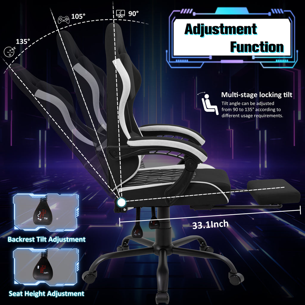 Meilocar Gaming Chair with Footrest, Ergonomic Fabric Desk Chair