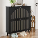 Shoe Cabinet with 2 Flip Drawers, Freestanding Wooden Shoe Storage Cabinet, Modern Fluted Shoe Organizer with Fluted Doors for Entryway, Hallway