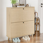 Shoe Cabinet with 2 Flip Drawers, Freestanding Wooden Shoe Storage Cabinet, Modern Fluted Shoe Organizer with Fluted Doors for Entryway, Hallway