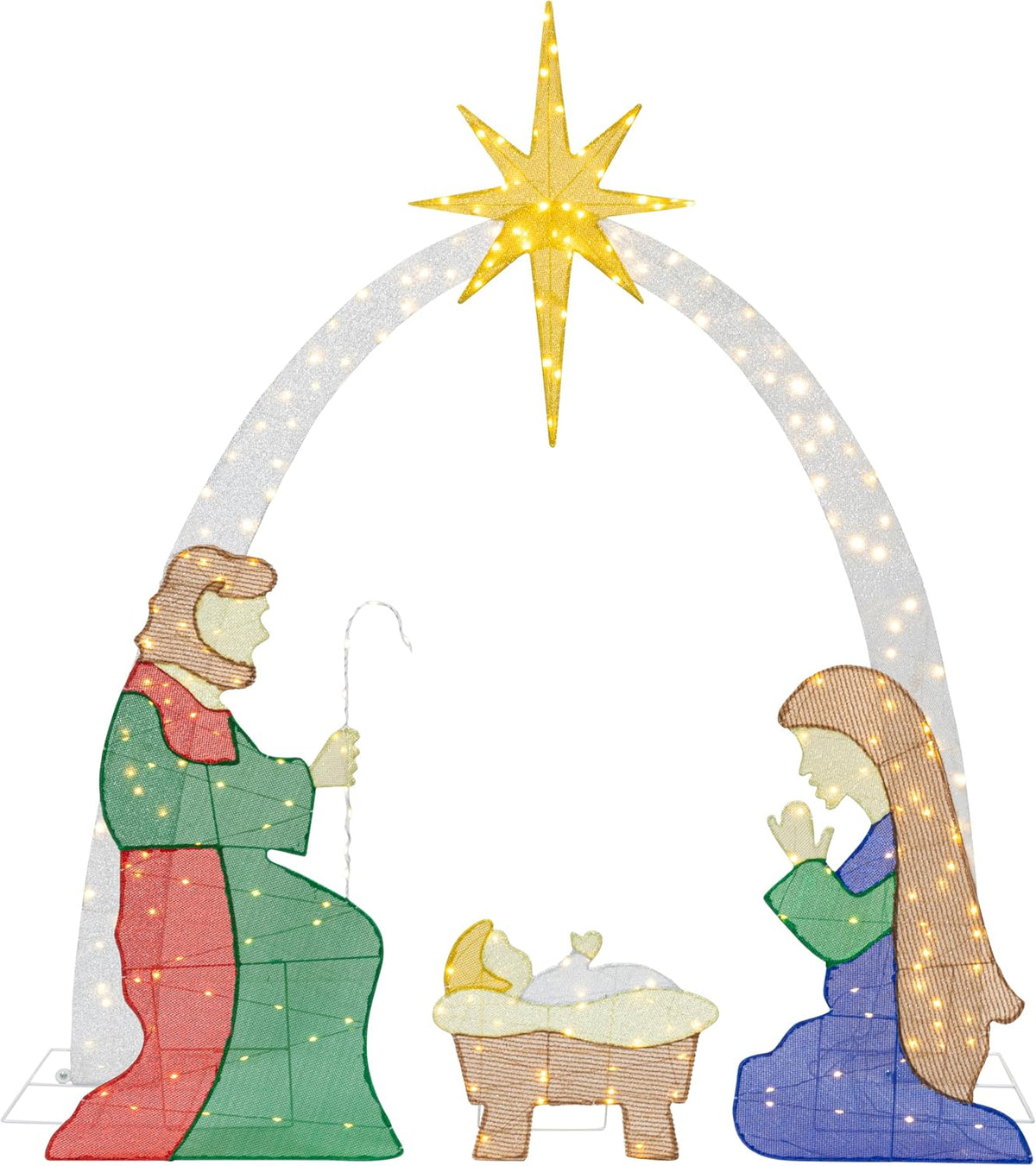Meilocar 6FT Lighted Nativity Scene Outdoor Christmas Decoration, 4 PC Set Pre-Lit Holy Family Set Mary Joseph Jesus North Star with 240 LED Lights for Lawn Yard Patio
